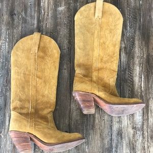 Vintage Camel-Colored Suede Cowboy Boots (Western, Boho)